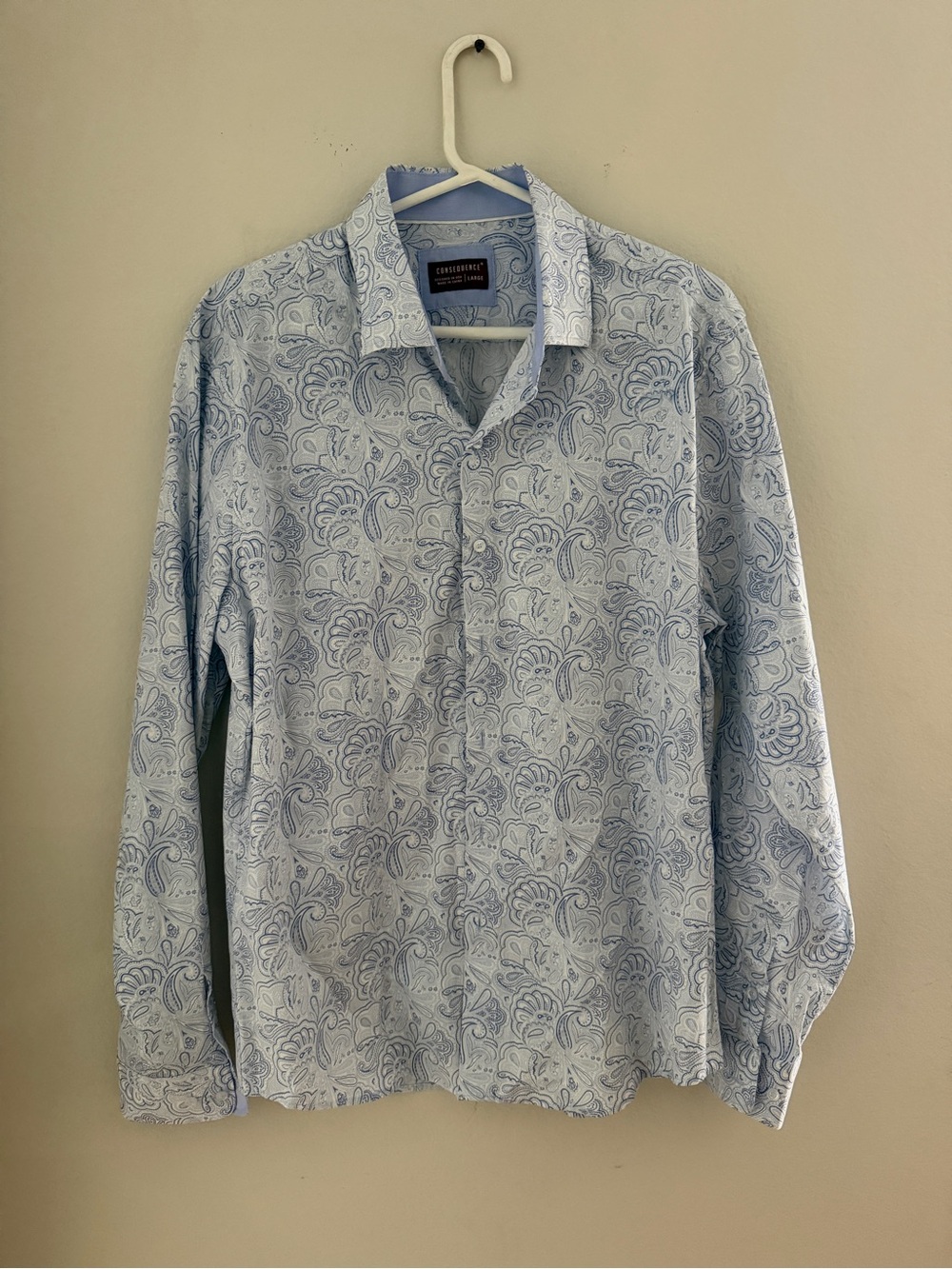 Consequence Men's Light Blue Paisley Dress Shirt